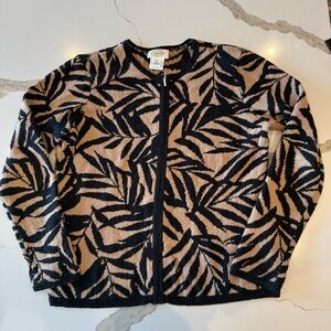 Talbots Black and Tan Leaf Print Cardigan